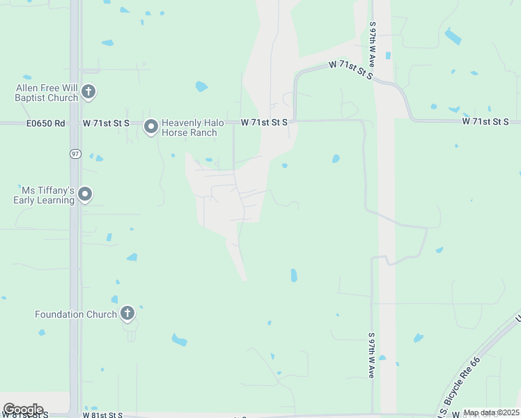 map of restaurants, bars, coffee shops, grocery stores, and more near 7381 Cottonwood Road in Sapulpa