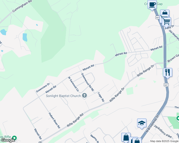 map of restaurants, bars, coffee shops, grocery stores, and more near 2924 Mynatt Road in Knoxville