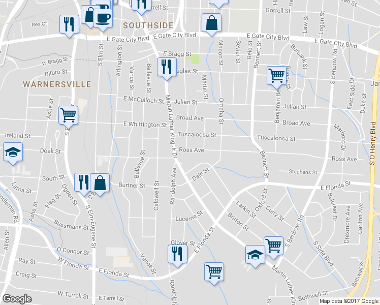 map of restaurants, bars, coffee shops, grocery stores, and more near 602 Ross Avenue in Greensboro