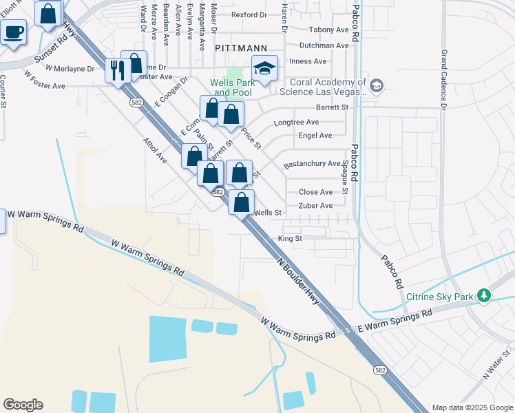 map of restaurants, bars, coffee shops, grocery stores, and more near 1300 North Boulder Highway in Henderson