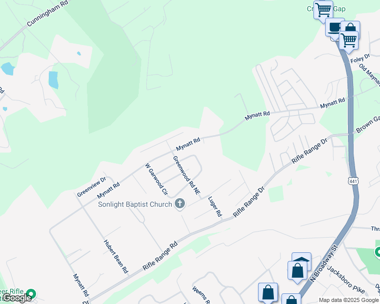 map of restaurants, bars, coffee shops, grocery stores, and more near 2924 Mynatt Road in Knoxville