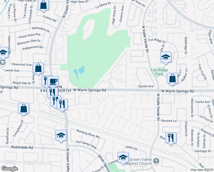 map of restaurants, bars, coffee shops, grocery stores, and more near 2050 West Warm Springs Road in Henderson