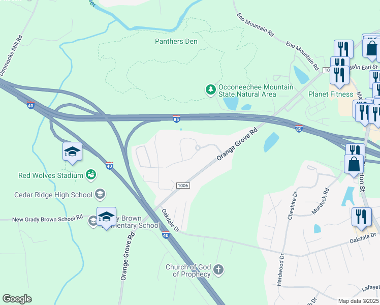 map of restaurants, bars, coffee shops, grocery stores, and more near 900 Ranger Drive in Hillsborough
