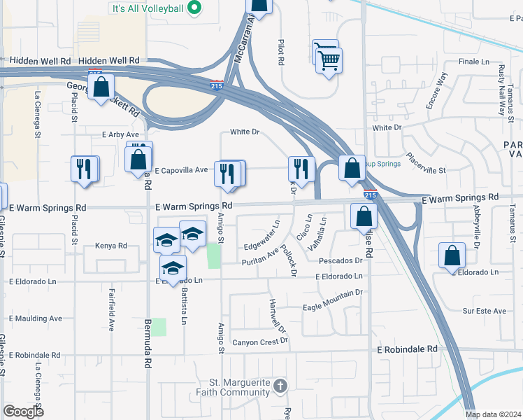map of restaurants, bars, coffee shops, grocery stores, and more near 702 Montvilla Drive in Las Vegas