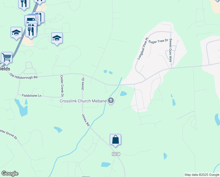 map of restaurants, bars, coffee shops, grocery stores, and more near 3405 Old Hillsborough Road in Mebane