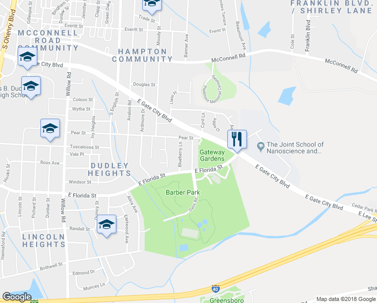 map of restaurants, bars, coffee shops, grocery stores, and more near 1408 Dans Road in Greensboro