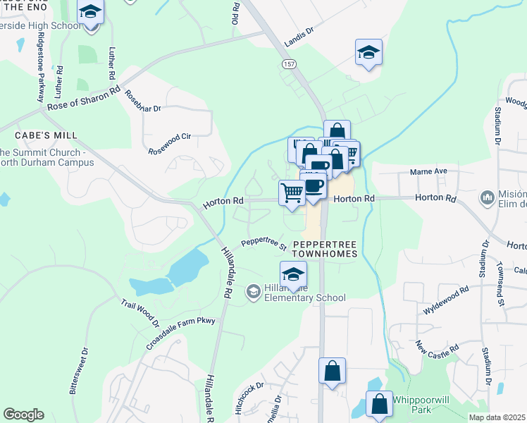 map of restaurants, bars, coffee shops, grocery stores, and more near 18 Weather Hill Circle in Durham