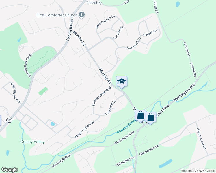 map of restaurants, bars, coffee shops, grocery stores, and more near 5367 Summer Rose Boulevard in Knoxville