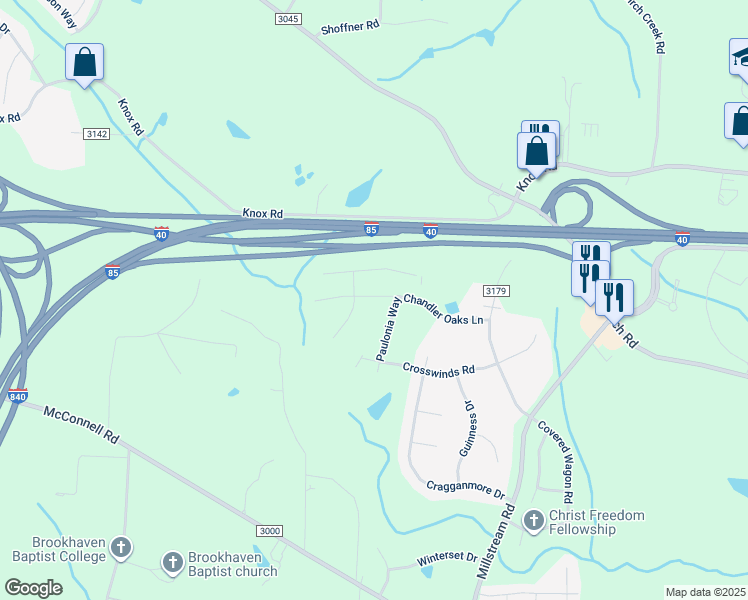map of restaurants, bars, coffee shops, grocery stores, and more near 5304 Chandler Oaks Lane in McLeansville