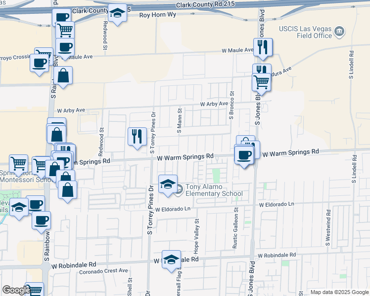 map of restaurants, bars, coffee shops, grocery stores, and more near 7273 Atascadero Creek Court in Las Vegas