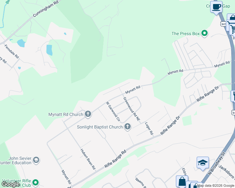 map of restaurants, bars, coffee shops, grocery stores, and more near 2911 Mynatt Road in Knoxville