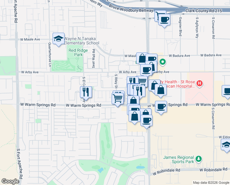 map of restaurants, bars, coffee shops, grocery stores, and more near 7210 Freedom Ring Street in Las Vegas