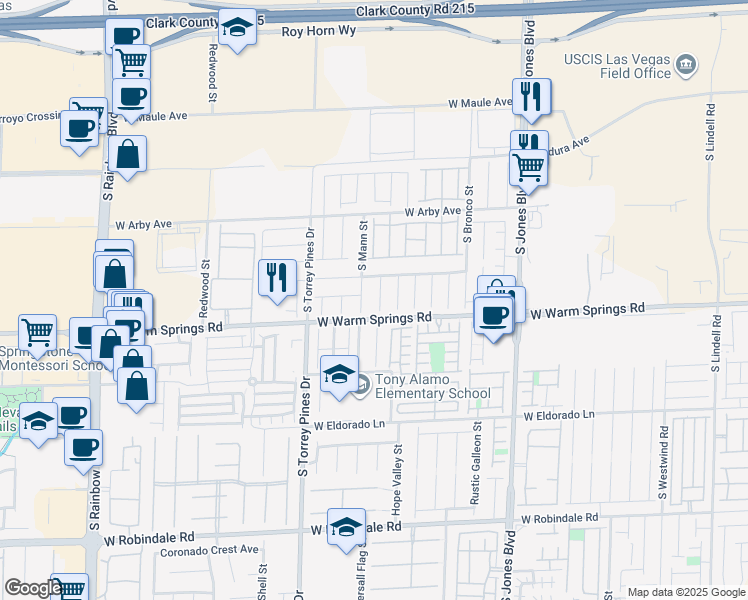 map of restaurants, bars, coffee shops, grocery stores, and more near 7273 Atascadero Creek Court in Las Vegas