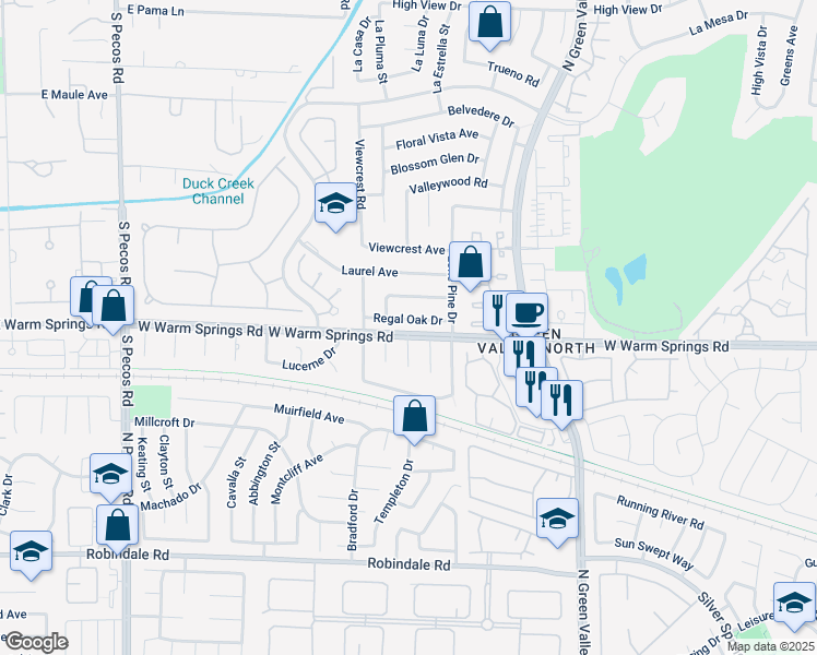 map of restaurants, bars, coffee shops, grocery stores, and more near 3141 Regal Oak Drive in Henderson