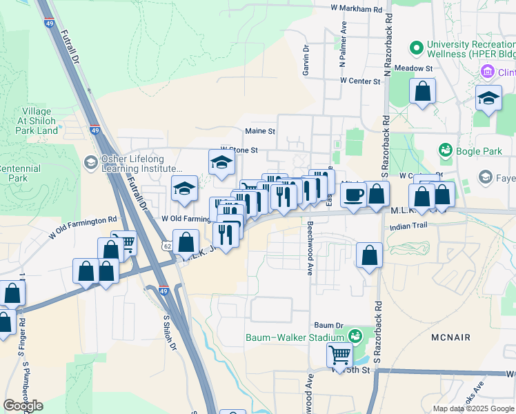 map of restaurants, bars, coffee shops, grocery stores, and more near 541 Gabbard Drive in Fayetteville