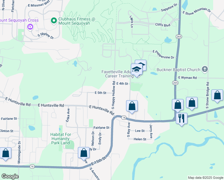 map of restaurants, bars, coffee shops, grocery stores, and more near 481 South Happy Hollow Road in Fayetteville