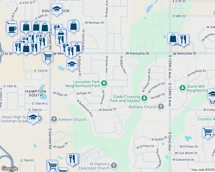 map of restaurants, bars, coffee shops, grocery stores, and more near 4309 West Freeport Street in Broken Arrow