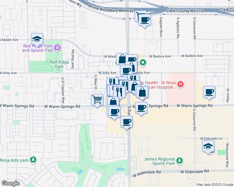 map of restaurants, bars, coffee shops, grocery stores, and more near 7159 South Durango Drive in Las Vegas