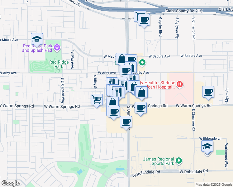 map of restaurants, bars, coffee shops, grocery stores, and more near 7159 South Durango Drive in Las Vegas