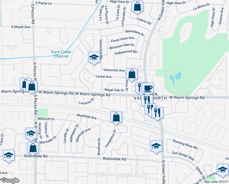 map of restaurants, bars, coffee shops, grocery stores, and more near 3141 Regal Oak Drive in Henderson