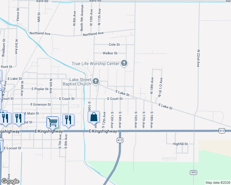 map of restaurants, bars, coffee shops, grocery stores, and more near 1218 East Lake Street in Paragould