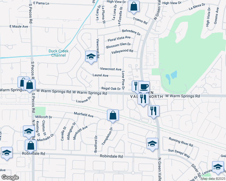 map of restaurants, bars, coffee shops, grocery stores, and more near 3141 Regal Oak Drive in Henderson
