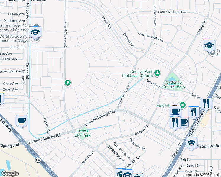 map of restaurants, bars, coffee shops, grocery stores, and more near 119 Mosso Niente Place in Henderson