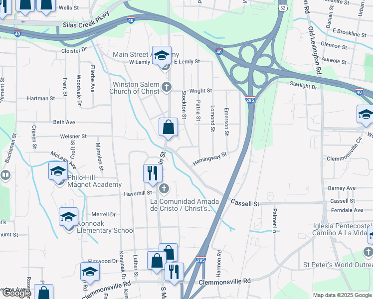 map of restaurants, bars, coffee shops, grocery stores, and more near 120 Champlain Street in Winston-Salem