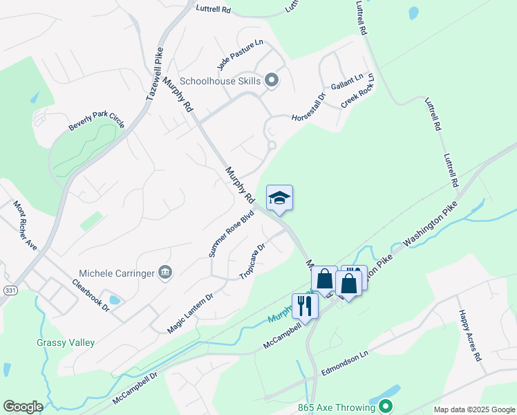 map of restaurants, bars, coffee shops, grocery stores, and more near 4710 Murphy Road in Knoxville