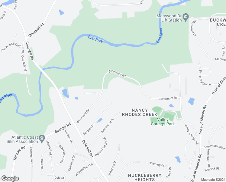 map of restaurants, bars, coffee shops, grocery stores, and more near 3912 Rivermont Road in Durham