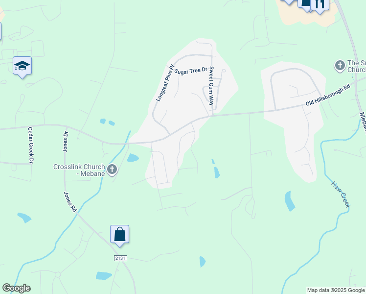 map of restaurants, bars, coffee shops, grocery stores, and more near 1215 Newton Drive in Mebane