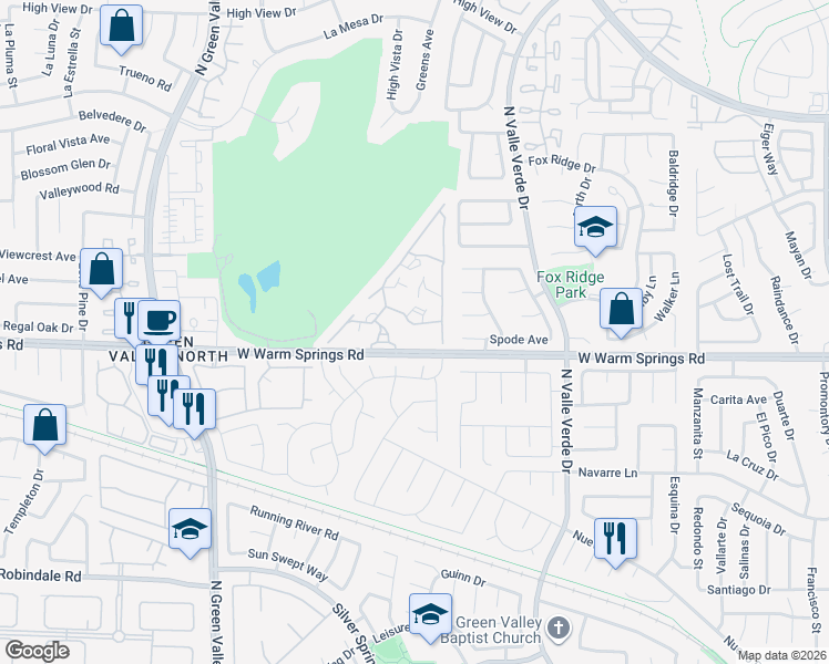 map of restaurants, bars, coffee shops, grocery stores, and more near 2050 West Warm Springs Road in Henderson