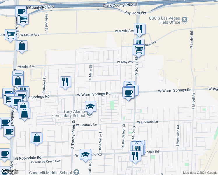 map of restaurants, bars, coffee shops, grocery stores, and more near 7263 Summit Lake Court in Las Vegas