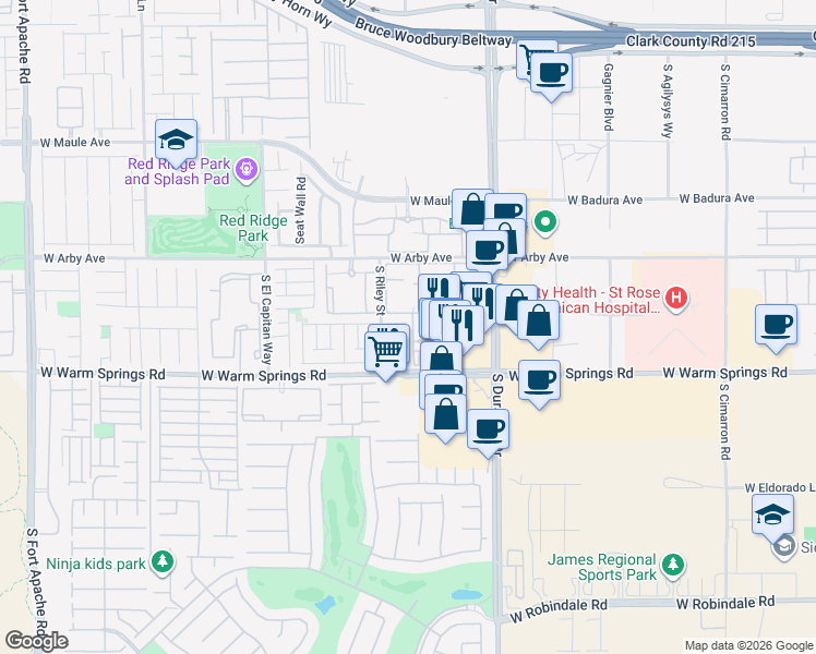 map of restaurants, bars, coffee shops, grocery stores, and more near 8751 Promised Land Avenue in Las Vegas