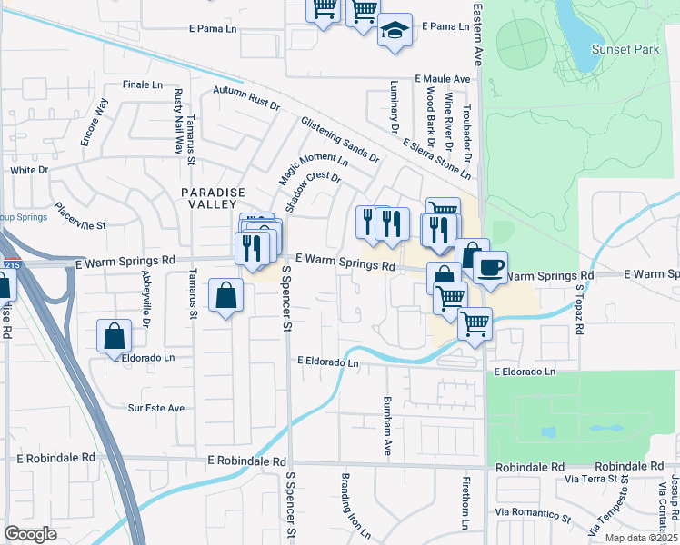 map of restaurants, bars, coffee shops, grocery stores, and more near 1004 South Bruce Street in Las Vegas