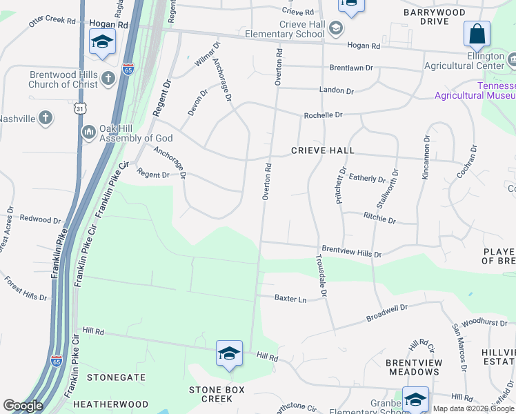 map of restaurants, bars, coffee shops, grocery stores, and more near 5325 Overton Road in Nashville