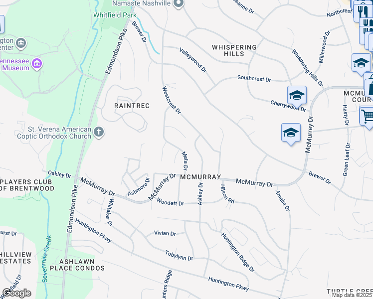 map of restaurants, bars, coffee shops, grocery stores, and more near 5060 Meta Dr in Nashville
