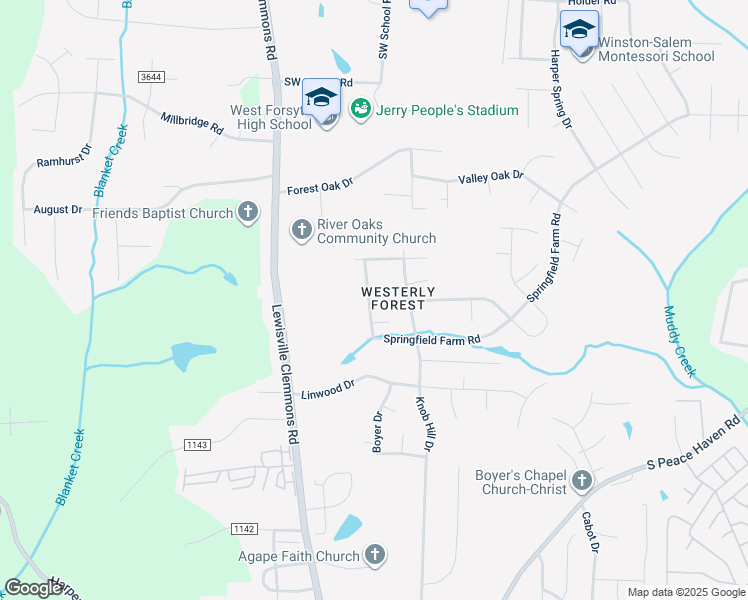 map of restaurants, bars, coffee shops, grocery stores, and more near 2537 Brook Stone Drive in Clemmons