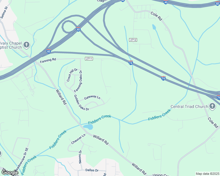 map of restaurants, bars, coffee shops, grocery stores, and more near 2297 Fanning Road in Winston-Salem