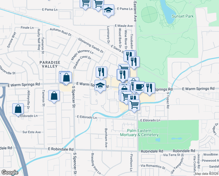 map of restaurants, bars, coffee shops, grocery stores, and more near in Paradise
