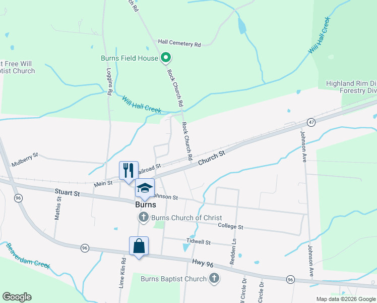 map of restaurants, bars, coffee shops, grocery stores, and more near 854 County Highway 1849 in Burns