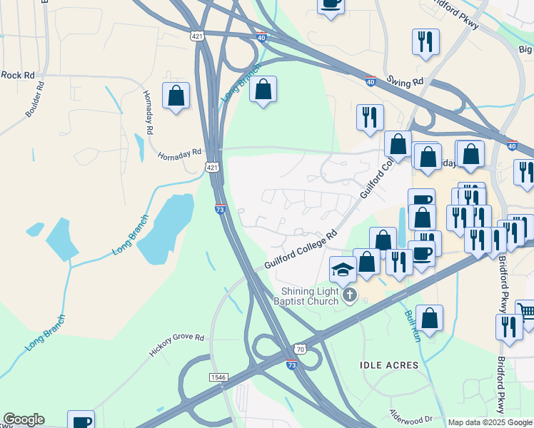 map of restaurants, bars, coffee shops, grocery stores, and more near 804 Remount Court in Greensboro