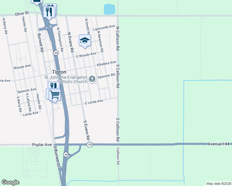 map of restaurants, bars, coffee shops, grocery stores, and more near 351 South Callison Road in Tipton
