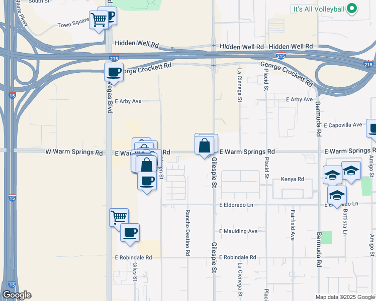 map of restaurants, bars, coffee shops, grocery stores, and more near 88 East Warm Springs Road in Las Vegas