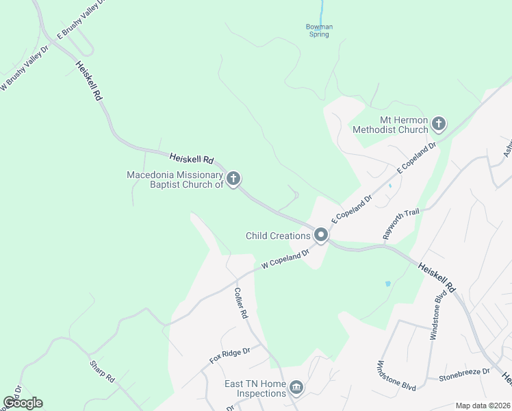 map of restaurants, bars, coffee shops, grocery stores, and more near 8523 Heiskell Road in Powell