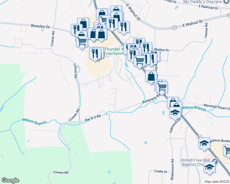 map of restaurants, bars, coffee shops, grocery stores, and more near 300 Broadmoor Drive in Dickson