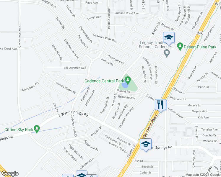map of restaurants, bars, coffee shops, grocery stores, and more near 961 East Sunset Road in Henderson