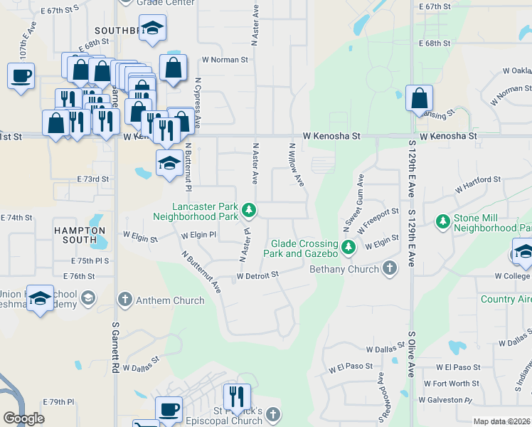 map of restaurants, bars, coffee shops, grocery stores, and more near 4309 West Freeport Street in Broken Arrow