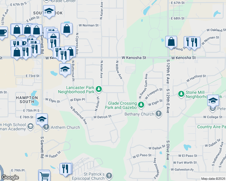 map of restaurants, bars, coffee shops, grocery stores, and more near 4216 W Freeport St in Broken Arrow