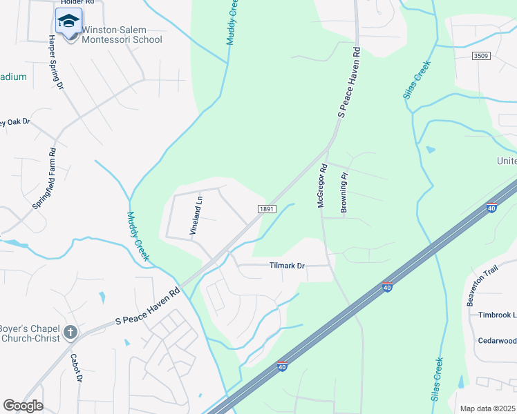 map of restaurants, bars, coffee shops, grocery stores, and more near 644 South Peace Haven Road in Winston-Salem